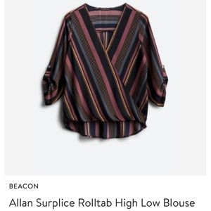 Stripe high low rolltab blouse by a west Kai Beacon